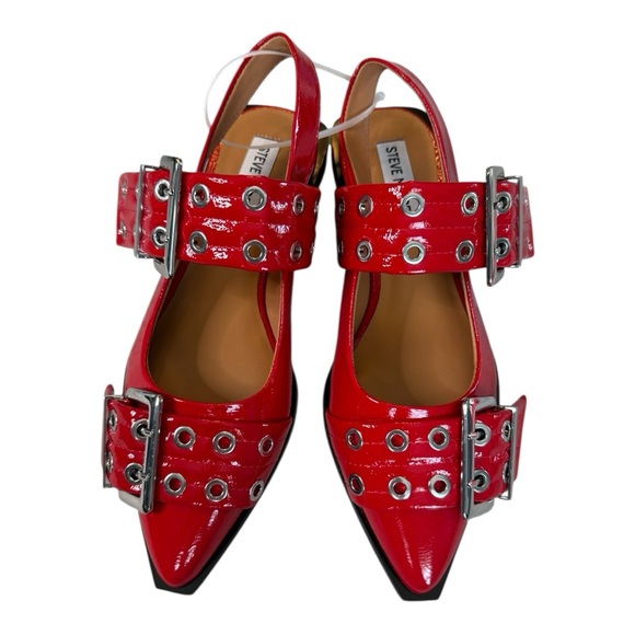 STEVE MADDEN GRAYA RED PATENT Stylish Red Women's Shoes with Buckle Flats Size 7 - Picture 4 of 17